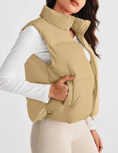 Miniatura 8 de MEROKEETY Chaleco acolchado para mujer, cuello alto, con cremallera, sin mangas, con bolsillos
