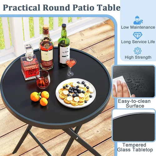 Miniatura 7 de HAPPYGRILL Juego de 3 piezas plegables para patio, juego de conversación al aire libre con mesa auxiliar y 2 sillas de patio, juego de comedor