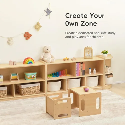 Miniatura 7 de OOOK Estantería Montessori de 5 Secciones de Madera, Gabinete de Almacenamiento de 2 Estantes, Organizador de Juguetes y Almacenamiento, Organizador