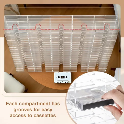 Miniatura 3 de DoubleFill 100 ranuras de acrílico transparente para almacenamiento de cinta de casete fácil clasificación y organización de cintas de casete