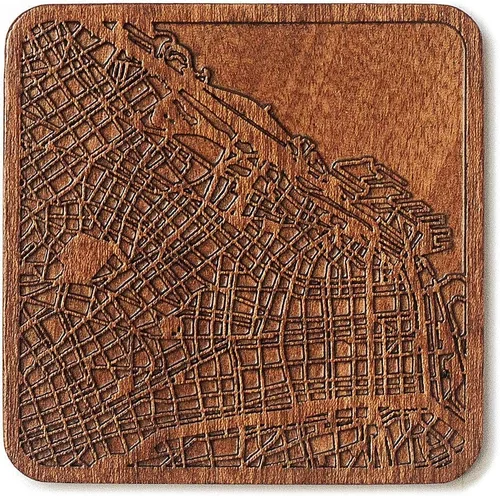 Miniatura 72 de Posavasos Amsterdam Map by O3 Design Studio, 1 pieza, posavasos de madera Sapele con mapa de la ciudad, hecho a mano, varias ciudades opcionales