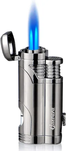 Miniatura 9 de GUEVARA Encendedor de Antorcha de Butano con Punzón a Prueba de Viento de Doble Chorro (Negro-Dorado) Dual jet flame, windproof, butane refillable