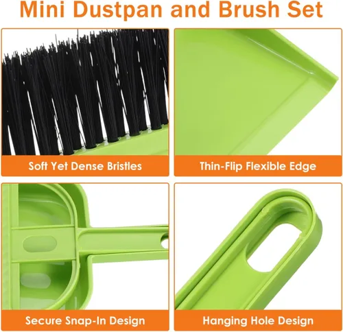 Miniatura 4 de Healifty Paquete de 18 mini recogedor y cepillo para polvo, escoba pequeña y recogedor con asa para mascotas, niños, escritorio, hogar, campamento