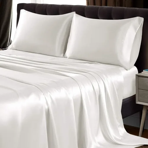 Miniatura 30 de SiinvdaBZX Juego de sábanas de satén de 4 piezas tamaño King, ultra sedosas y suaves, sábanas de cama King de satén azul marino con bolsillo