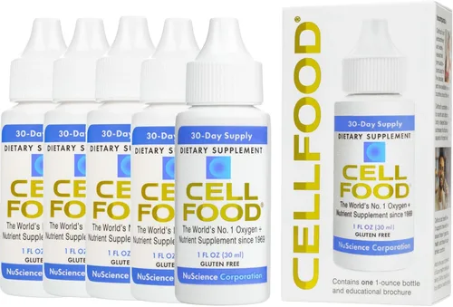Cellfood Aumento de Oxígeno - 1 fl oz, Paquete de 5 - Suplemento de oxígeno líquido para drenaje linfático, enfermedad de altitud, jet lag, fatiga,