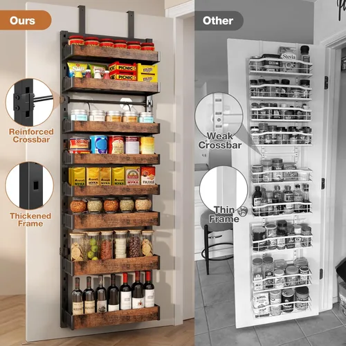Miniatura 3 de Organizador de despensa sobre la puerta de 8 niveles, estante de especias de metal resistente para montar en pared o colgar, con estantes