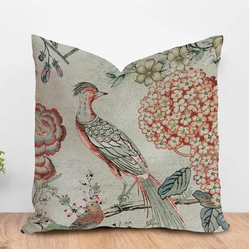 Miniatura 15 de ArogGeld Fundas de almohada de granja de camelia y pavo real, color rosa, rubor, chinoiserie, pájaro, blanco, lino, funda de cojín chinoiserie