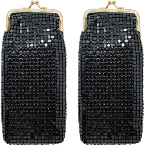 Miniatura 6 de Juego de 2 monederos largos de malla metálica suave vintage con bolsillo para encendedor (0.157 in, dorado)