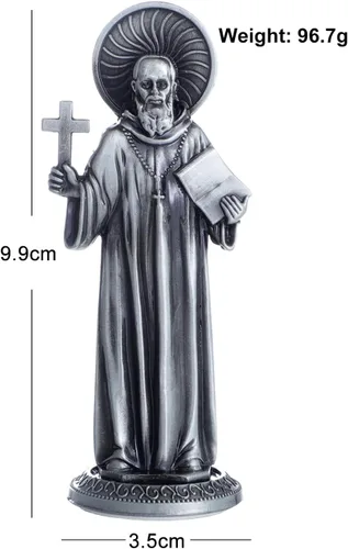 Miniatura 7 de KOMI Estatua de San Benito Sosteniendo Cruz y Regla Decoraciones para Tablero del Automóvil Bendice Regalo de Seguridad de Conducción