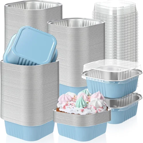 Miniatura 29 de Aoriher 150 piezas de moldes mini para pasteles de 10 onzas con tapas, tazas de horneado de papel de aluminio cuadradas desechables de 4" x 4