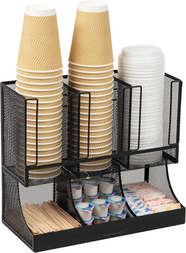 Mind Reader "Flume" Organizador con 6 compartimientos para condimento y tazas, Malla Negra