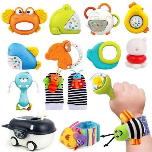 Vanmor Sonajeros para bebés de 0 a 6 meses | Juguetes sensoriales para bebés de 6 a 12 meses, calcetines de sonajero de muñeca, buscador de pies y