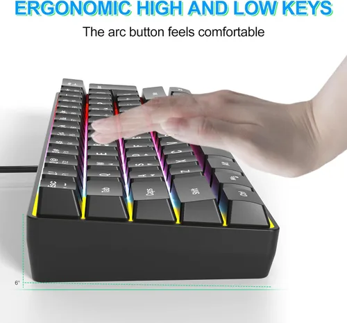 Miniatura 8 de Teclado de memoria para juegos RGB con cable. 60% Mini teclado de computadora LED cremoso. Teclado ergonómico pequeño con teclas inreemplazables