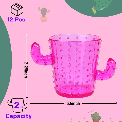 Miniatura 2 de ZZYFGH Vasos de chupito de cactus de plástico (juego de 12), 2 onzas, lindos vasos de tequila de cactus rosa para occidental, despedida de soltera