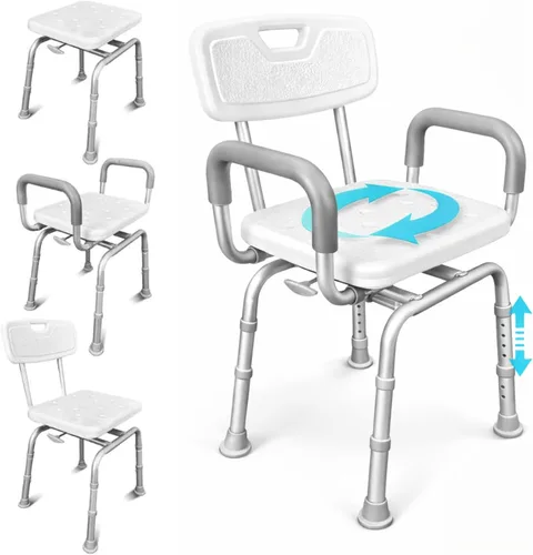 Vive Silla de ducha giratoria para ducha interior, asiento para ancianos, discapacitados, adultos, personas mayores, rotación de 360°, estrecho y