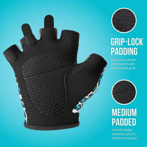 Miniatura 2 de Contraband Pink Label 5297 Design Series - Guantes de levantamiento y remo con estampado de leopardo (par) – Ligero vegano medio acolchado de Azul