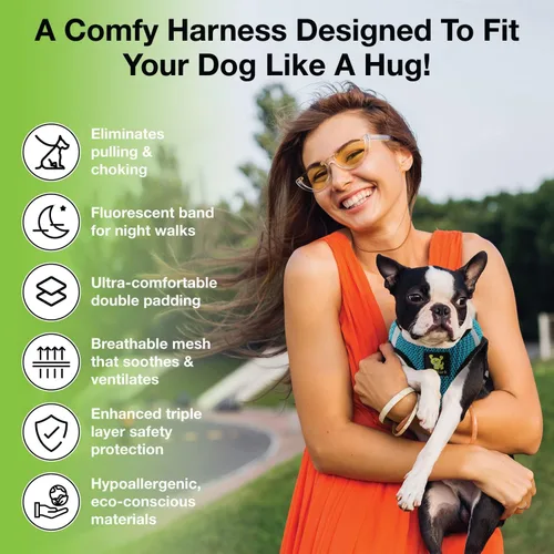 Miniatura 3 de EcoBark - Arnés ecológico reflectante de malla para perros pequeños, pechera fácil de poner, ajustable y suave para razas miniatura