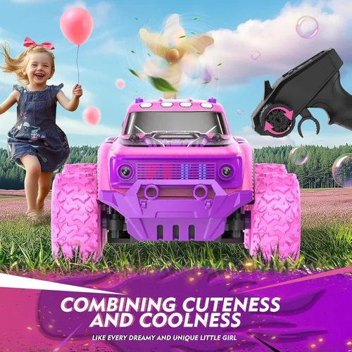 Miniatura 7 de Coche de Control Remoto para Niñas: Camión RC Rosa Púrpura a Escala 1:20 con Luz LED y Molinos de Viento DIY - Camiones RC Todo Terreno de 20 Km/h