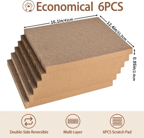 Miniatura 4 de LIFLIX Rascador de cartón para gatos con 2 cajas, 6 almohadillas reversibles para arañazos en caja rascador grande para gatos, 17.1 pulgadas x 13.2