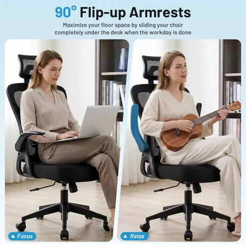 Miniatura 8 de Office Chair Ergonomic Desk Chair with Adjustable Headrest Lumbar Support, High Back Breathable Mesh Chair with 120° Tilt & Flip-Up Armrests, Swivel