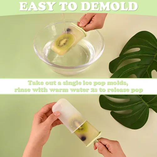 Miniatura 6 de WMKGG Juego de moldes para paletas, 6 moldes para paletas de hielo, molde de helado casero con palos, máquina para hacer paletas (verde)