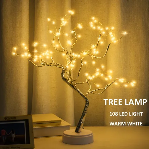 Miniatura 4 de PXBNIUYA Paquete de 2 decoración de habitación, 20 pulgadas, 108 luces LED de árbol bonsái de mesa, lámpara de árbol artificial para bricolaje