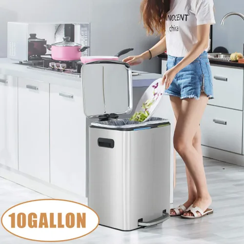 Miniatura 2 de BestOffice Basurero de cocina con tapa para oficina, dormitorio, baño, papelera, a prueba de huellas dactilares, acero inoxidable cepillado, 10