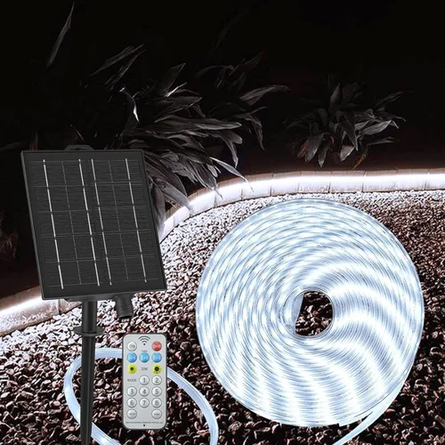 Miniatura 13 de Tira de luces solares de 50 pies para exteriores, tira de luz LED impermeable, encendido/apagado automático, tira de luces recargables de 8 modos