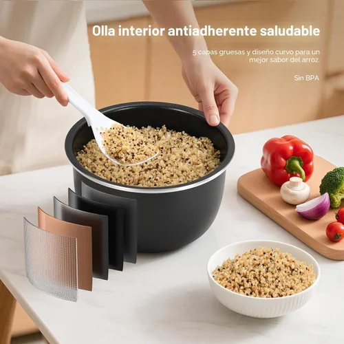 Miniatura 5 de Narcissus Arrocera de 3.5 tazas para 1-3 personas, multifuncional para arroz, avena, quinua, cocción lenta, vapor, cocina arroz y plato de vapor