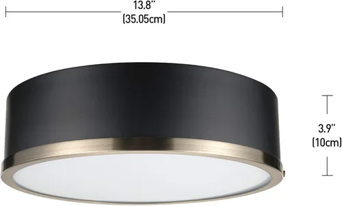 Miniatura 6 de GLOBE Electric 60309 Lámpara de techo de montaje empotrado de 2 luces, negro mate, acentos de latón antiguo, pantalla de vidrio esmerilado