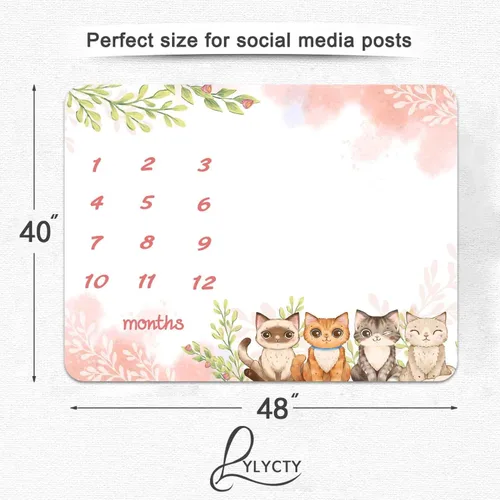 Miniatura 6 de BTXTLY18 - Manta mensual de hitos para niñas, manta de crecimiento de bebés con dibujos animados de animales de dibujos animados rosa primavera