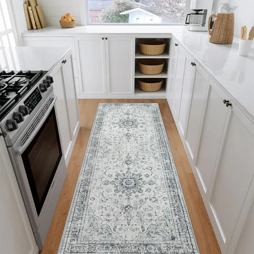 Miniatura 11 de Beeiva Alfombra vintage de interior para entrada, alfombra de pelo bajo lavable de 2 x 3 pies con parte trasera antideslizante, tapete pequeño