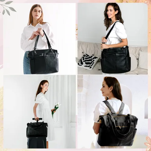 Miniatura 2 de Bolsa de pañales Mominside de piel para pañales con 14 bolsillos para mamá papá, búsqueda de registro de bebé, bolsa grande de viaje para niños