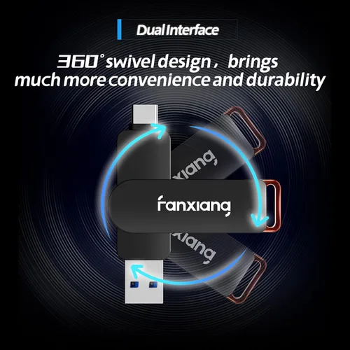 Miniatura 5 de fanxiang Unidad flash SSD externa de 256 GB, unidad de estado sólido portátil USB-C y USB-A de hasta 560 MB/s, unidad flash USB de aleación de zinc