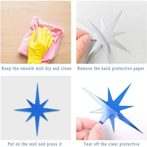 Miniatura 3 de ELANE 100 calcomanías de pared de espejo acrílico, decoración de estrellas para baño (azul)