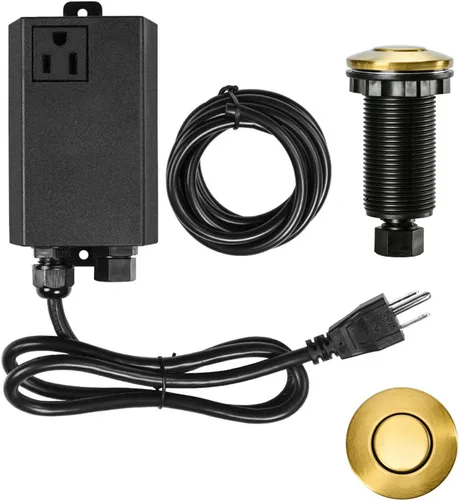 Kit de interruptor de aire para eliminación de basura, salida única, desagüe de fregadero, acero inoxidable cepillado dorado, botón de Acero