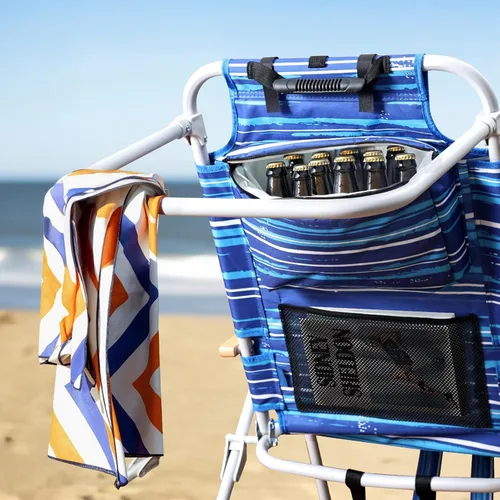 Miniatura 2 de Sillas de playa altas para adultos, Silla de playa tipo mochila de 17" de alto con apoyabrazos de madera, Silla reclinable de 5 posiciones de alta