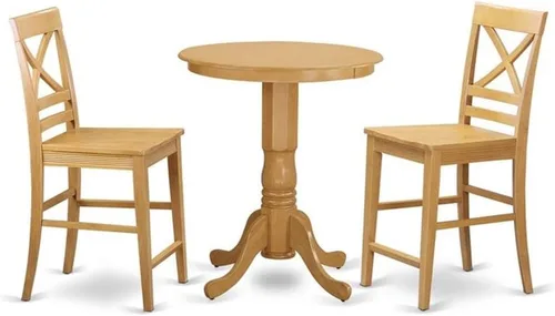 Miniatura 7 de East West Furniture EDQU3-BLK-W - Juego de mesa de comedor de 3 piezas de altura para encimera de cocina, contiene una mesa redonda de madera