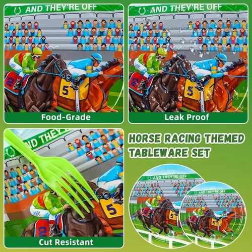 Miniatura 3 de Roshtia 192 piezas de suministros de fiesta Derby para decoración de fiesta de carreras de caballos, juego de vajilla para fiesta del día del Derby