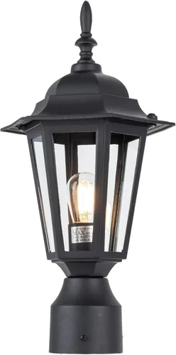 LIT-PaTH Lámpara de poste para exteriores de 16 pulgadas, farol de poste exterior con vidrio transparente, iluminación de poste de aluminio cableado