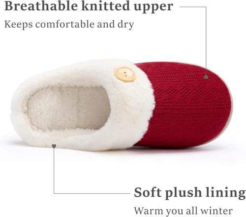 Miniatura 3 de Chantomoo Womens Slipper Warm Comfy Memory Foam House Slippers Knitted Shoes Faux Fur Lined Anti-Skid Rubber Sole Bedroom Cozy Indoor Outdoor