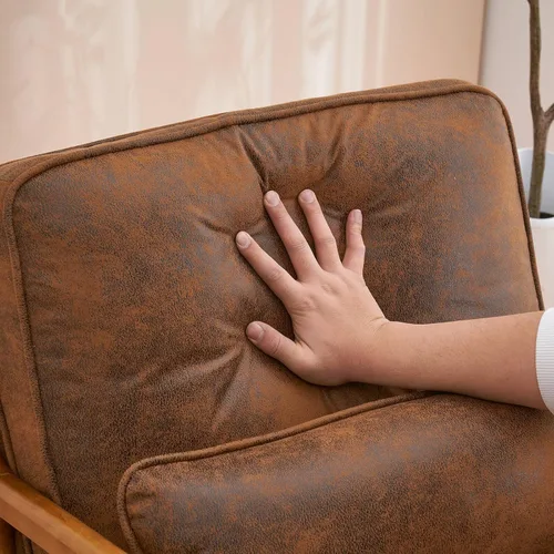 Miniatura 4 de Lestar Sillón individual, sillas de sofá de acento moderno, asiento tapizado de lino con cojín de respaldo y almohada para sala de estar (beige)