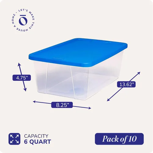 Miniatura 4 de HOMZ - Paquete de 10 contenedores Snaplock, pequeños organizadores de plástico transparentes con tapas, 6 cuartos de galón, azul - Cajas Tapa azul