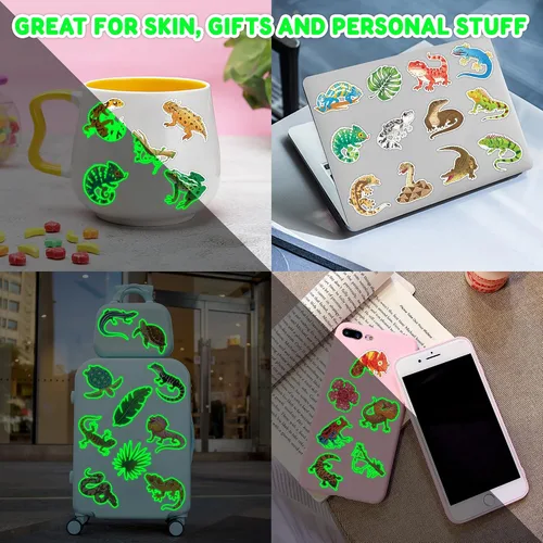 Miniatura 5 de 96 tatuajes temporales luminosos precortados con diseño de lagarto de selva de animales reptiles que brillan en la oscuridad para niños Tatuajes