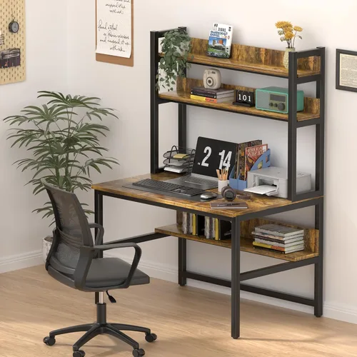 Miniatura 2 de Escritorio de computadora Aquzee con aparador, escritorio de 47" de ancho x 23.6" de profundidad con estantes, escritorio alto de oficina en casa