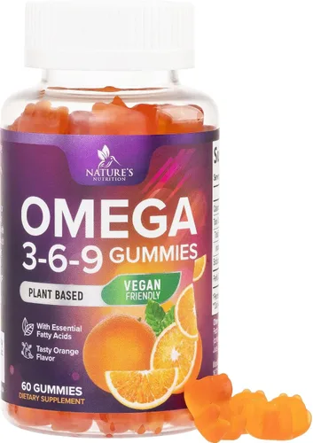Gomitas Omega 3 6 9 – Suplemento vegano Omega 3 Gomitas – Aceite de ácidos grasos esenciales 369 Complejo de apoyo cardíaco y apoyo cerebral para