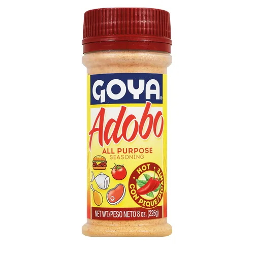 Adobo Hot - Especias multiusos de Goya, condimento para aves, mariscos, carne y verduras, mezcla picante latina, condimento mexicano, botella de 8