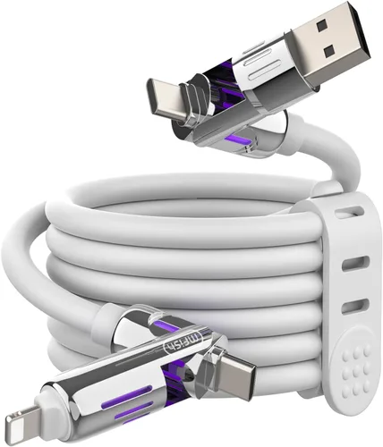 Miniatura 14 de MFish Cable de carga USB 4 en 1 con funda de transporte, cable de carga rápida de 240 W, USB-A y USB-C dual a USB-C/Lightning, para iPhone Negro