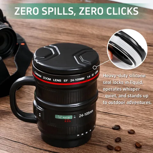 Miniatura 3 de Cabtnca Taza de café con lente de cámara de 16 onzas, regalos de fotografía geniales para fotógrafos de Navidad, divertida taza de café de cerámica