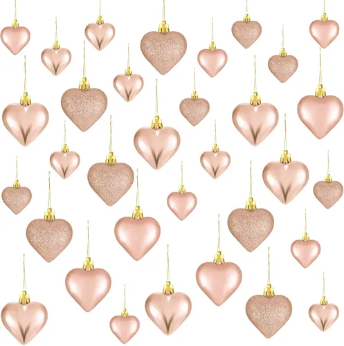 Miniatura 9 de Skylety 30 adornos de corazón para el día de San Valentín, decoraciones en forma de corazón, bolas colgantes para árbol para San Valentín, Morado
